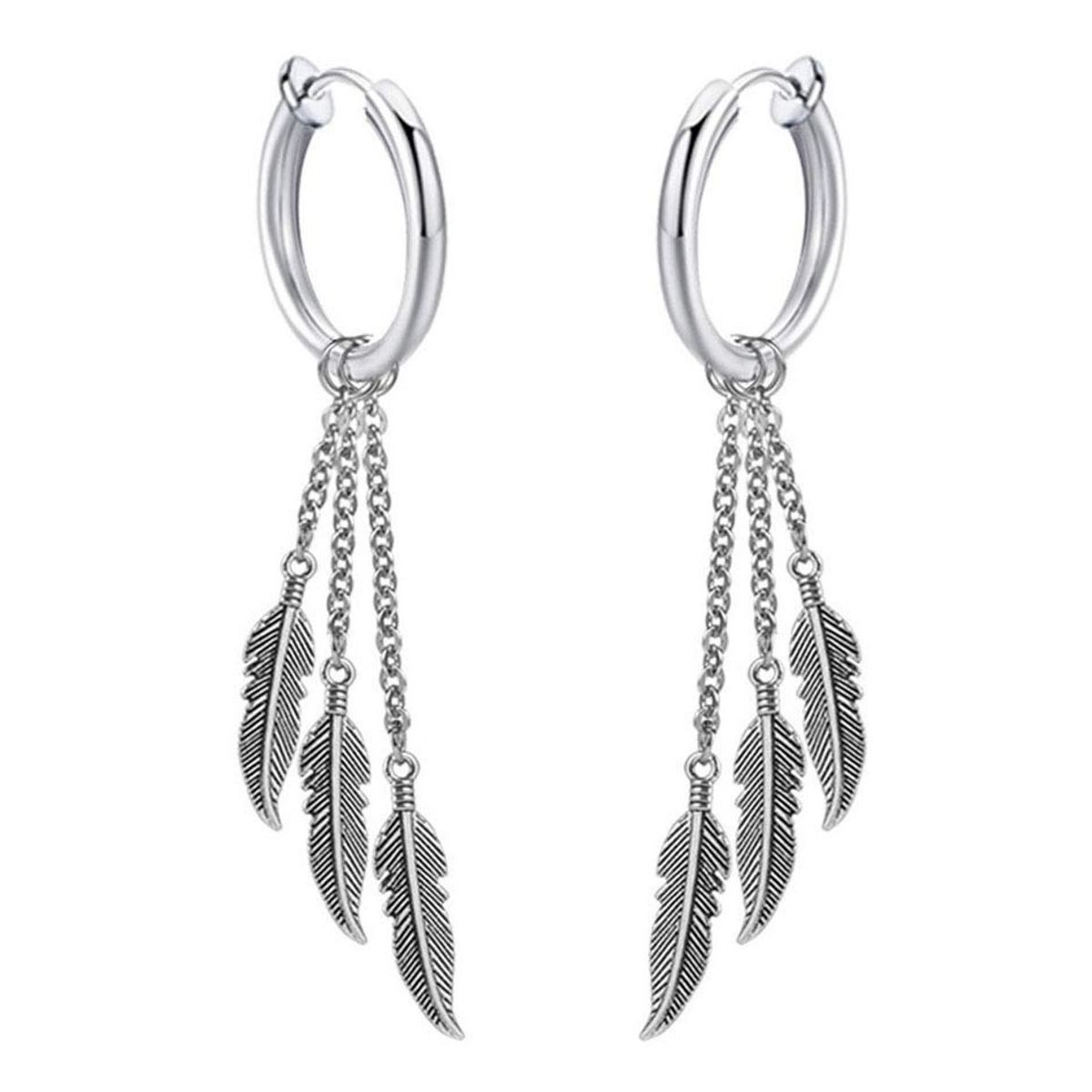 GENERICO - Aros Punk A Presion Plumas Silver Space Hombre Mujer 2022 M1