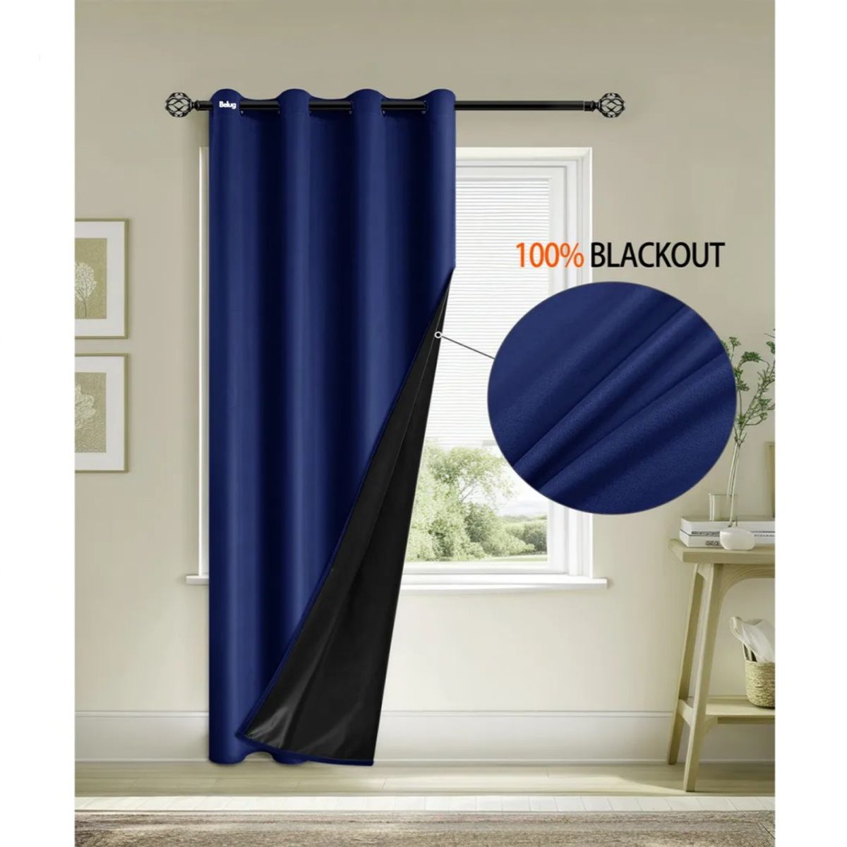 GENERICO - 2 Paños Cortinas Blackout Engomada Tela Fresca AZUL BELUG