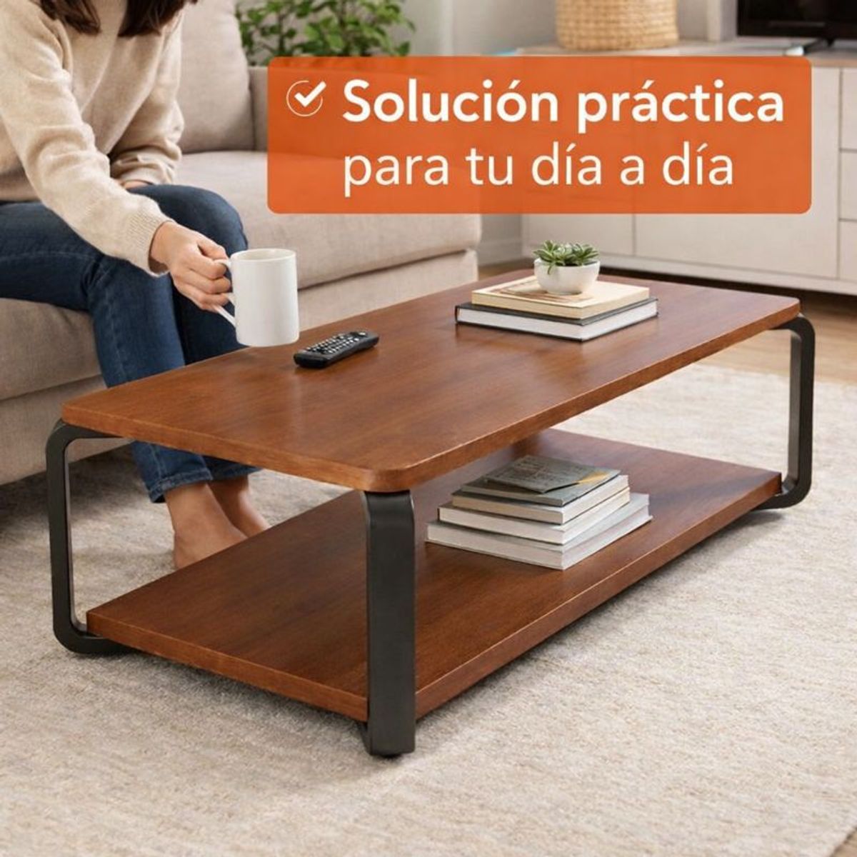 ACTUAL - Mesa de Centro Doble Nivel 100x50x43 cm Diseño Moderno en Madera y Metal