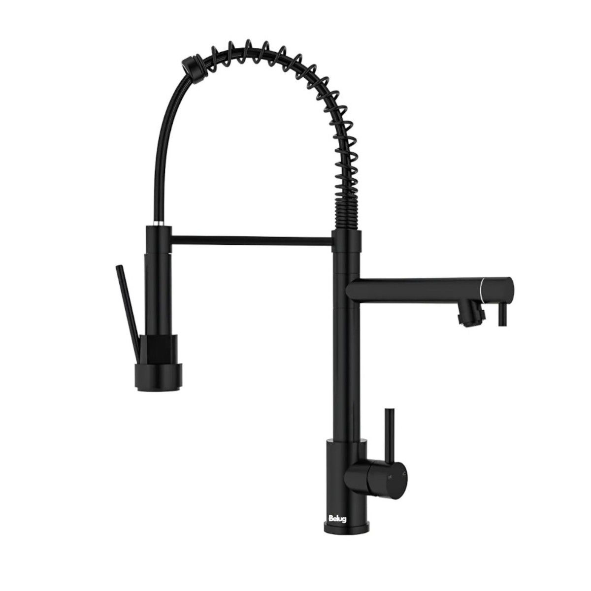 GENERICO - Llave Cocina Monomando Triple Lavaplatos Flexible Negro Negro Mate BELUG