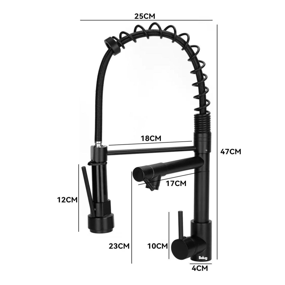 GENERICO - Llave Cocina Monomando Triple Lavaplatos Flexible Negro Negro Mate BELUG