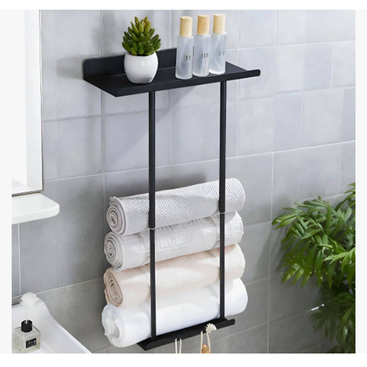 GENERICO - Toallero Para Baño Metal Retráctil En Pared Con Ganchos