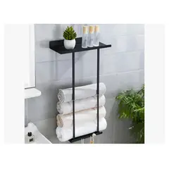 GENERICO - Toallero Para Baño Metal Retráctil En Pared Con Ganchos