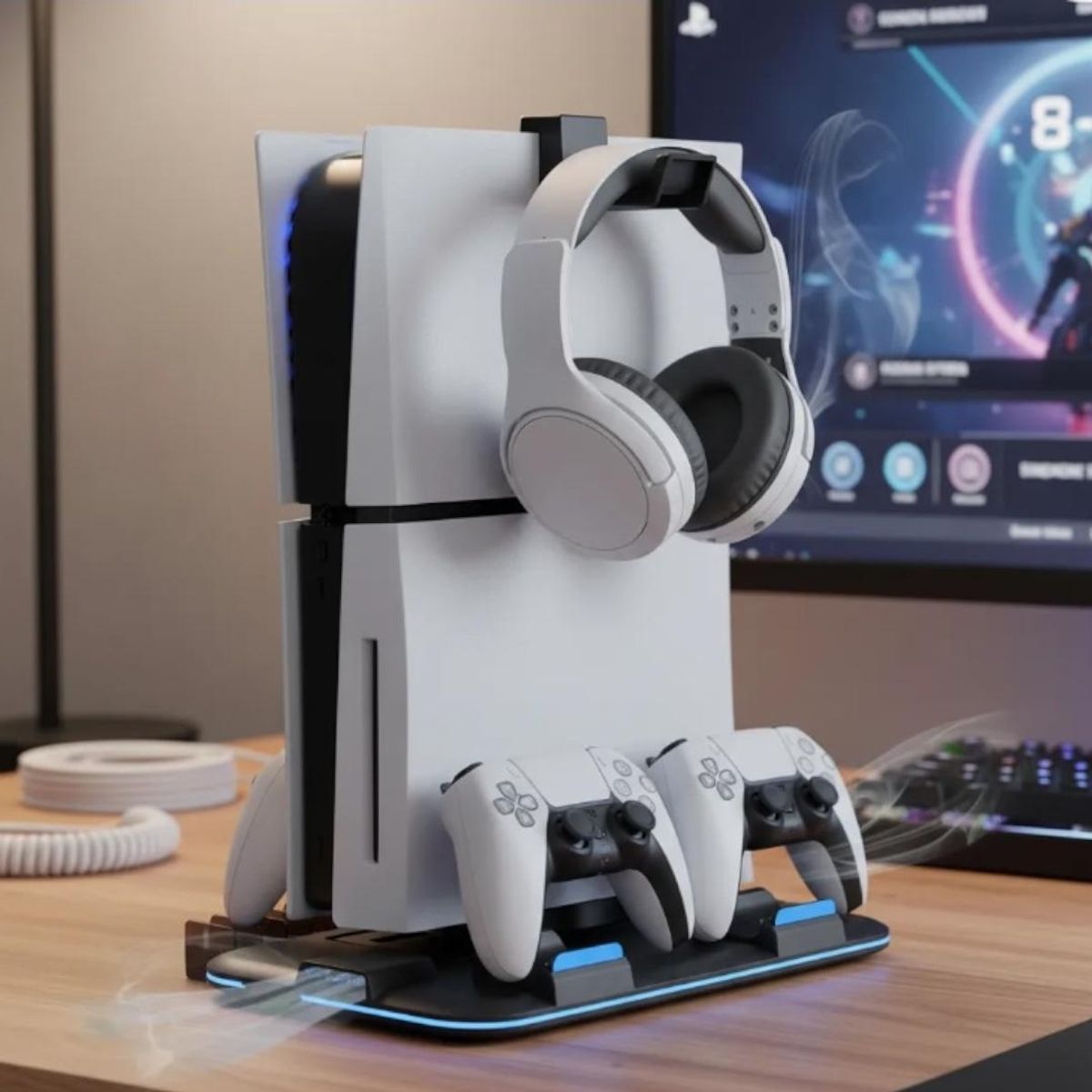 GENERICO - Soporte Vertical Negro Compatible con PlayStation 5 Slim con Ventilador y RGB