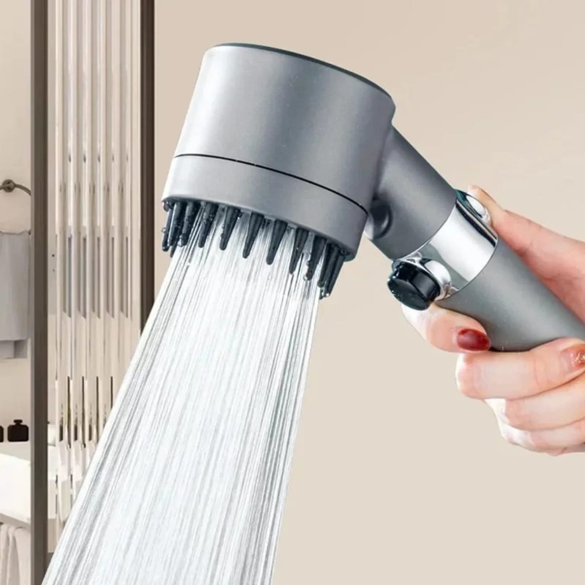 MOVI - CABEZAL DE DUCHA 4 EN 1 con Manguera Flexible de 1.50 cms