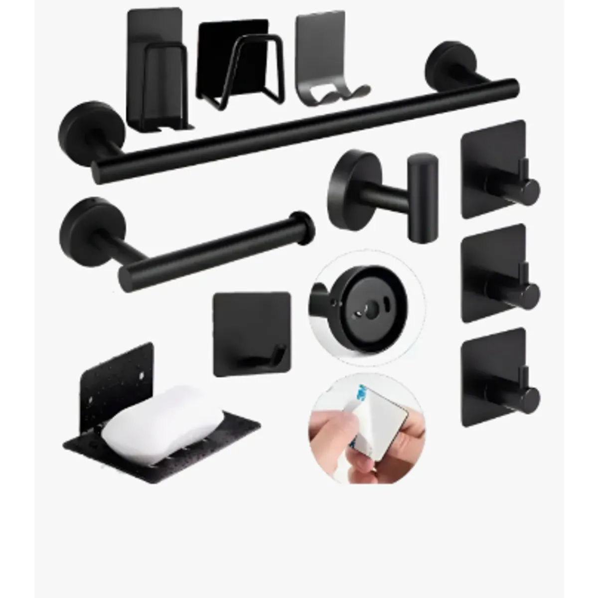 GENERICO - Juego De Accesorios De Baño Toalleros 304 Inoxidable 11pcs Negro