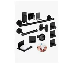 GENERICO - Juego De Accesorios De Baño Toalleros 304 Inoxidable 11pcs Negro