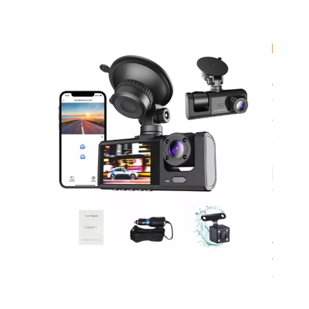 GENERICO - Cámara Para Auto Hd 1080p+wifi Accesorio Dashcamera 3 Cámara