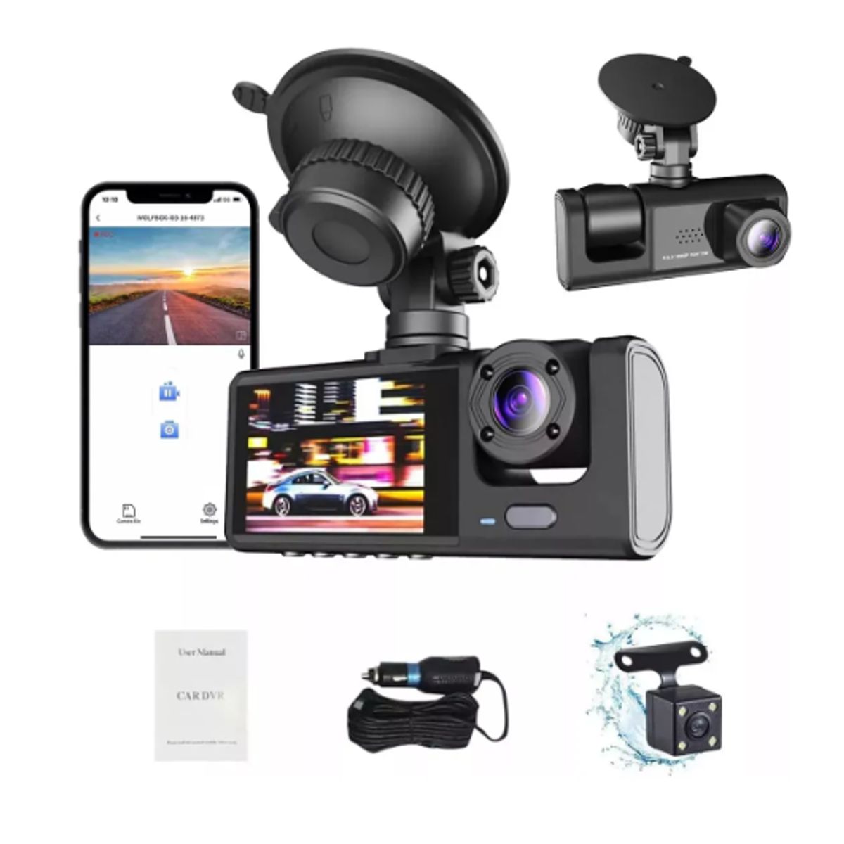 GENERICO - Cámara Para Auto Hd 1080p+wifi Accesorio Dashcamera 3 Cámara