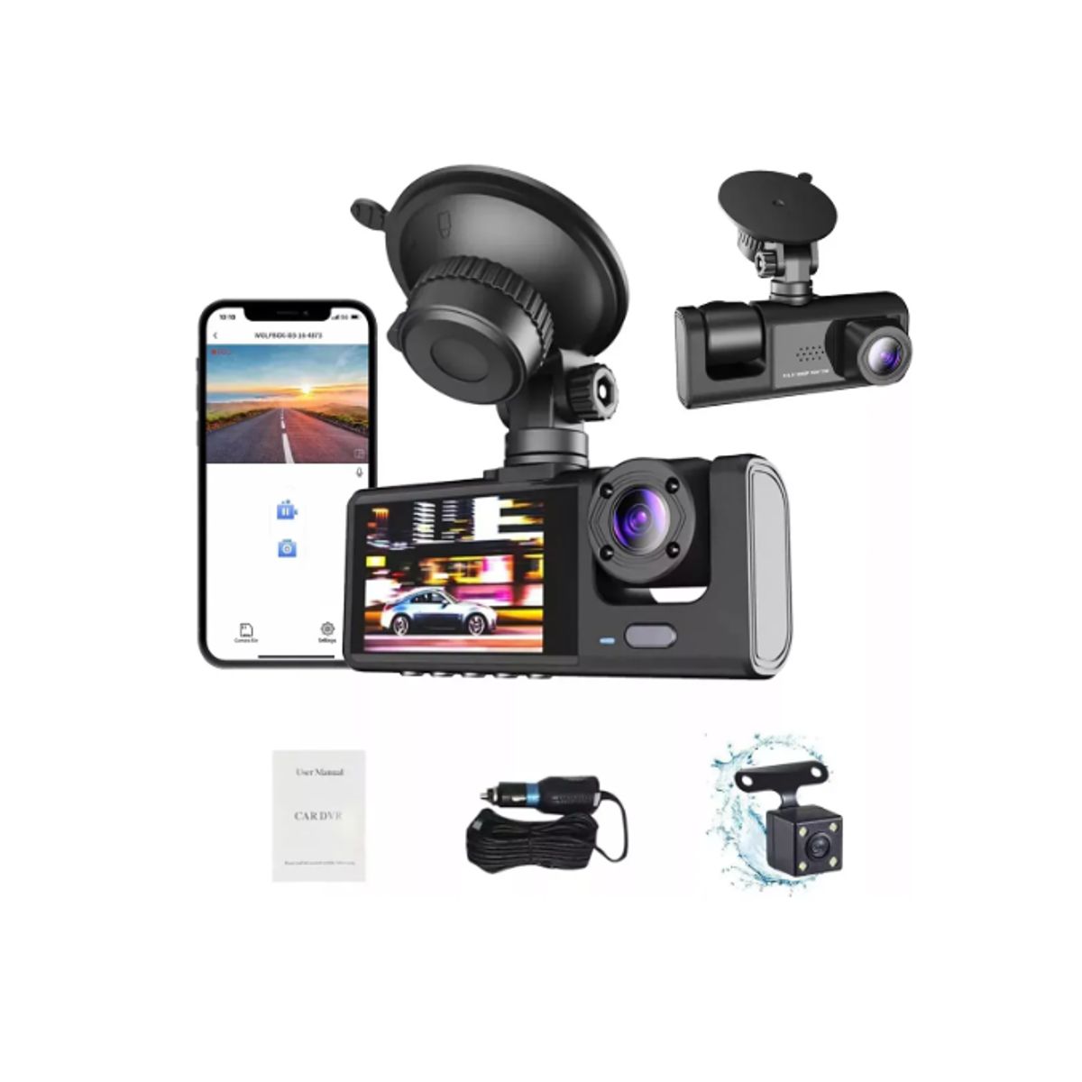 GENERICO - Cámara Para Auto Hd 1080p+wifi Accesorio Dashcamera 3 Cámara