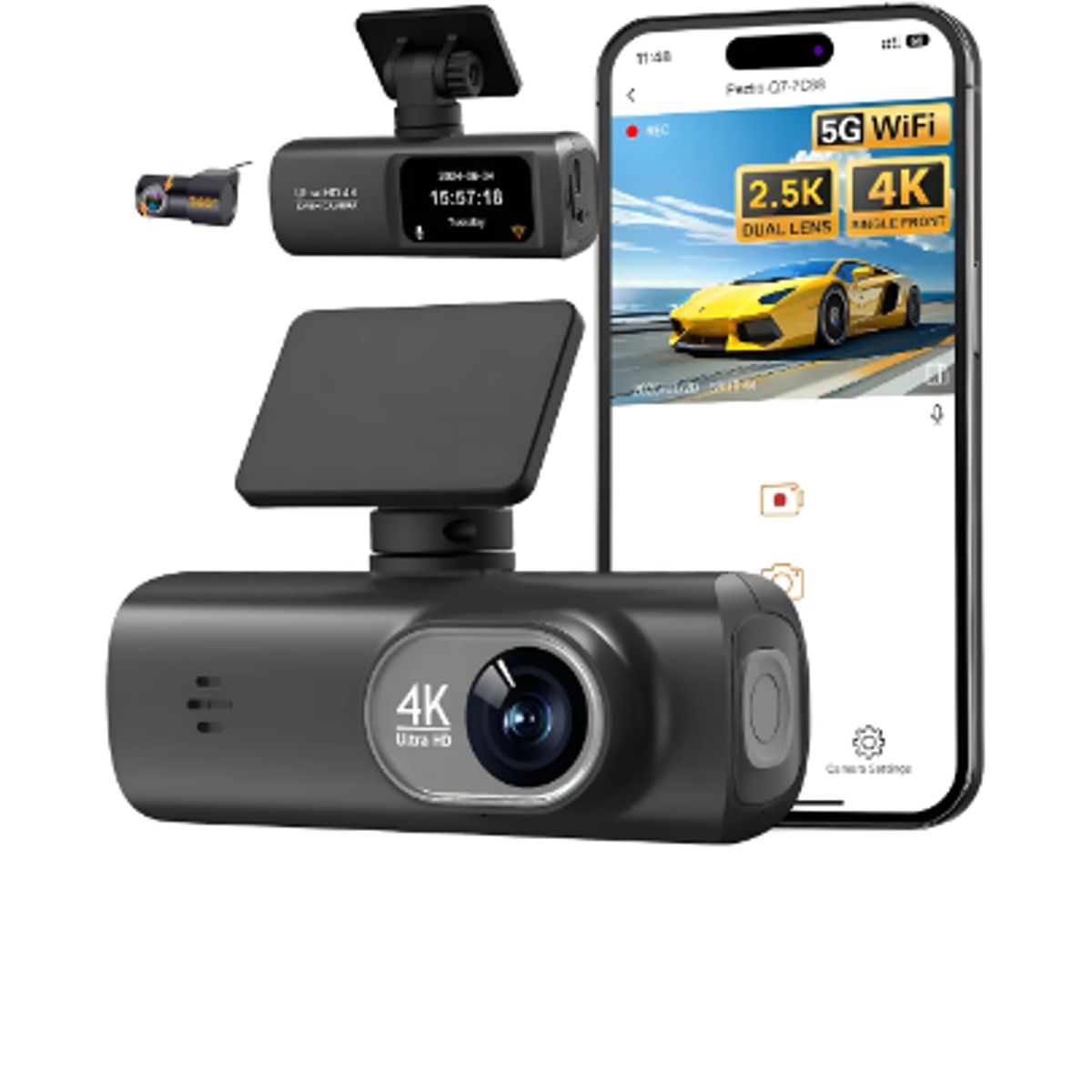 GENERICO - Grabador De Coche Con Pantalla 4k Wifigps Doble Cámara