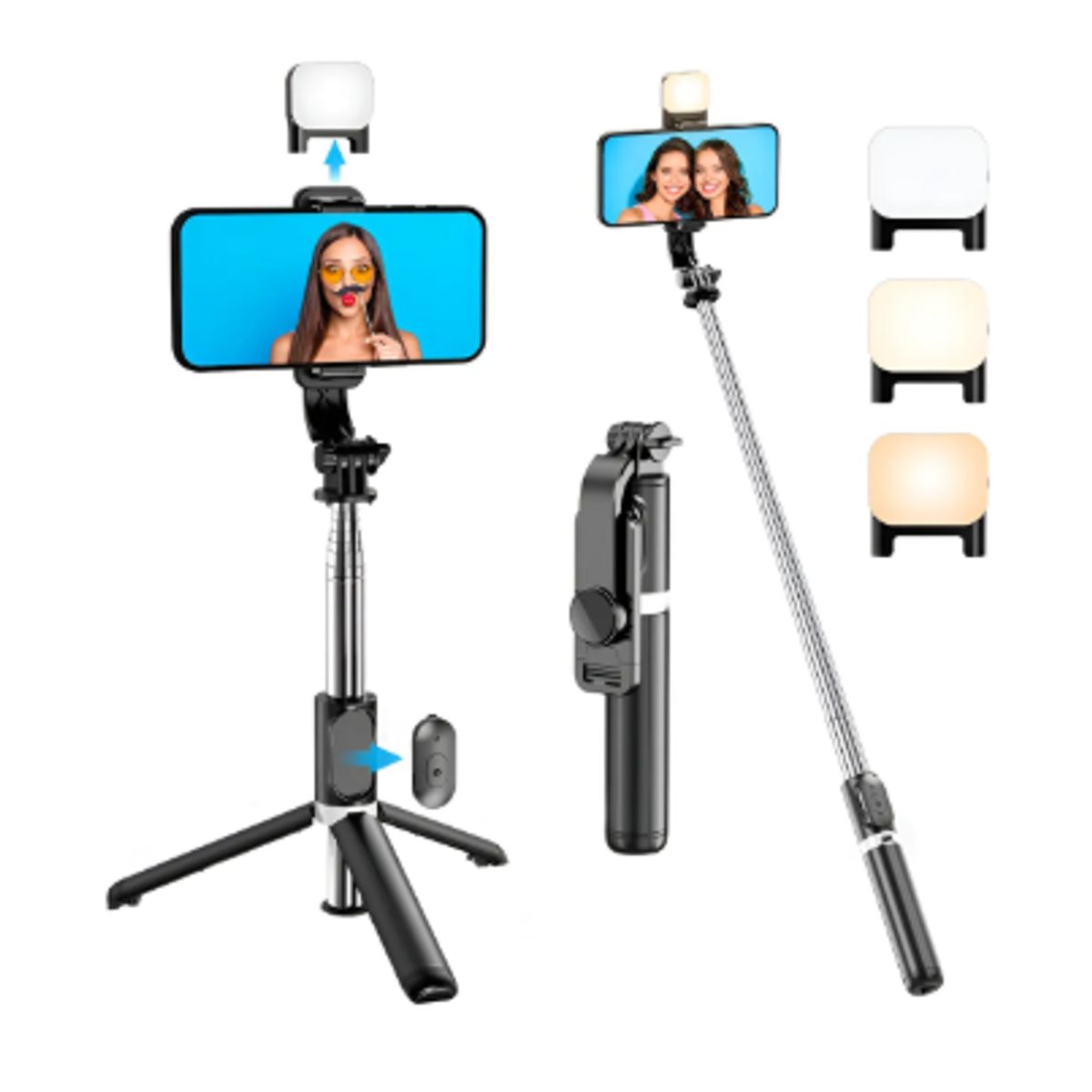 GENERICO - Trípode De Palo Selfie Luz Relleno Control Remoto Bluetooth Negro
