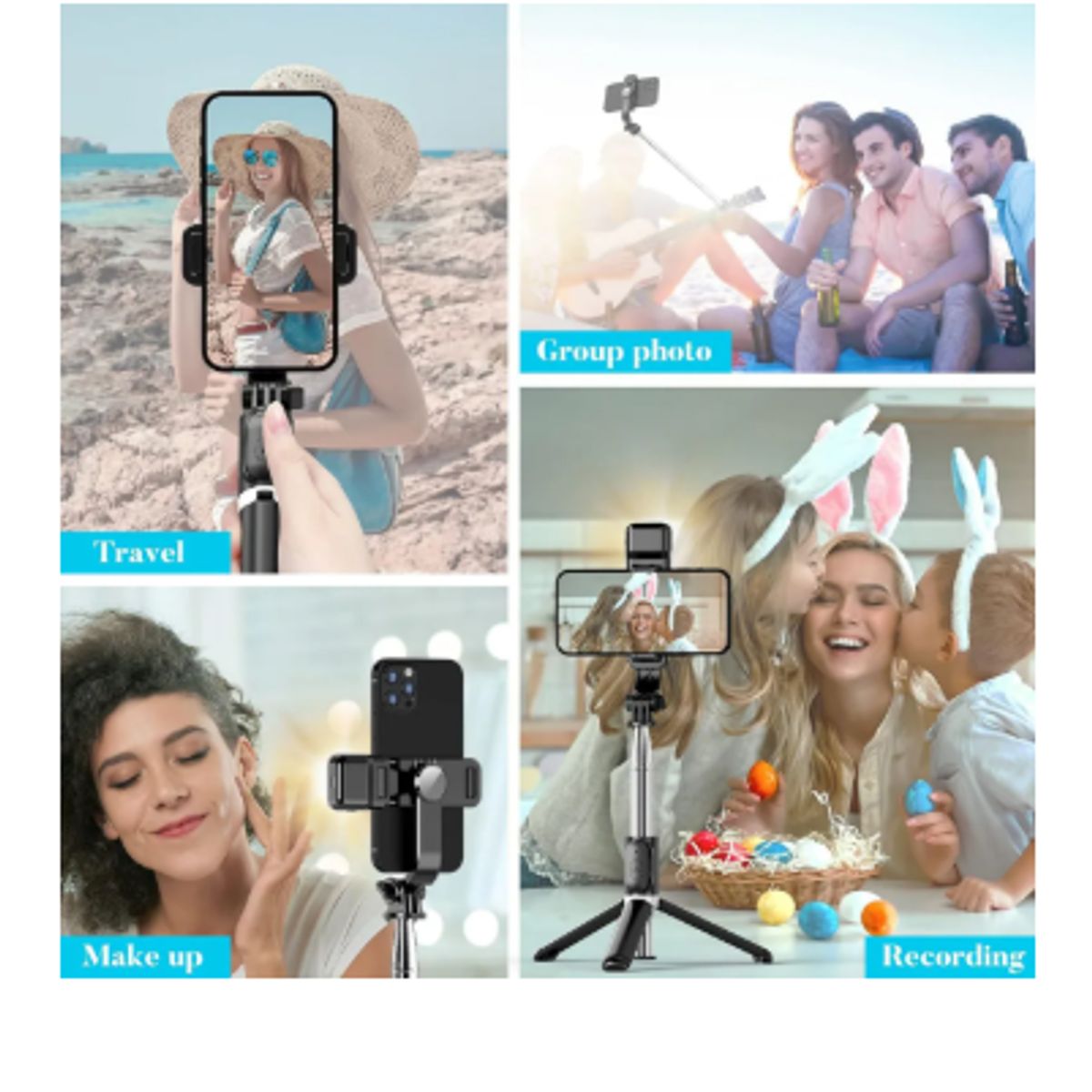 GENERICO - Trípode De Palo Selfie Luz Relleno Control Remoto Bluetooth Negro