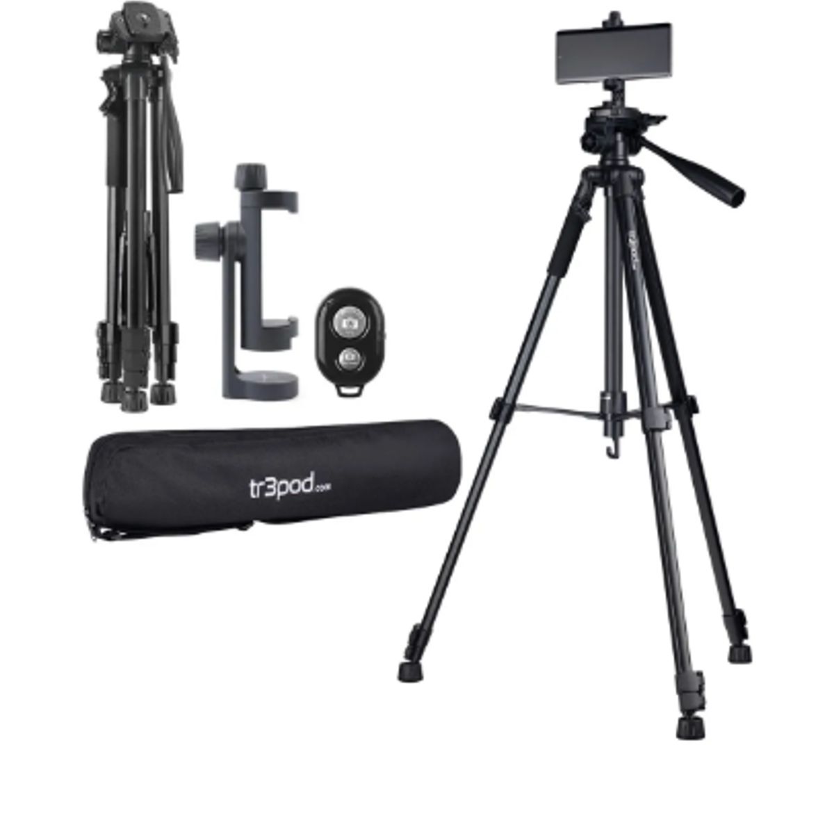 GENERICO - Tripode Camara Celular Tr3pod Aluminio Plegable + Control Negro