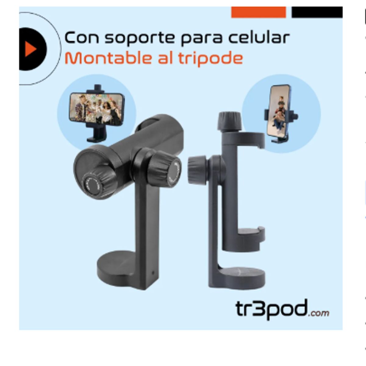 GENERICO - Tripode Camara Celular Tr3pod Aluminio Plegable + Control Negro