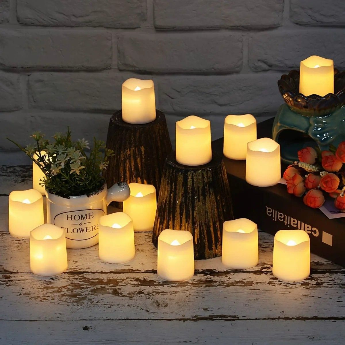 GENERICO - Pack 24 Velas Led Con Efecto Llama Porta Frascos Decorativas