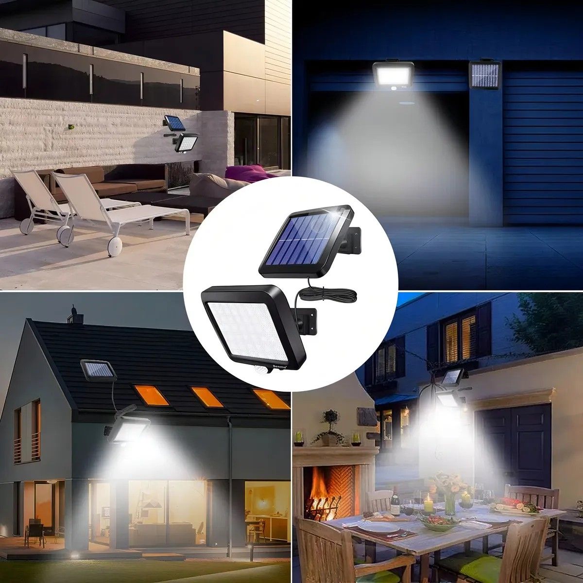 GENERICO - Pack 4 Qp Focos Solares Potentes 250 Watts Carcasa Negro Luz Blanco Frío BELUG