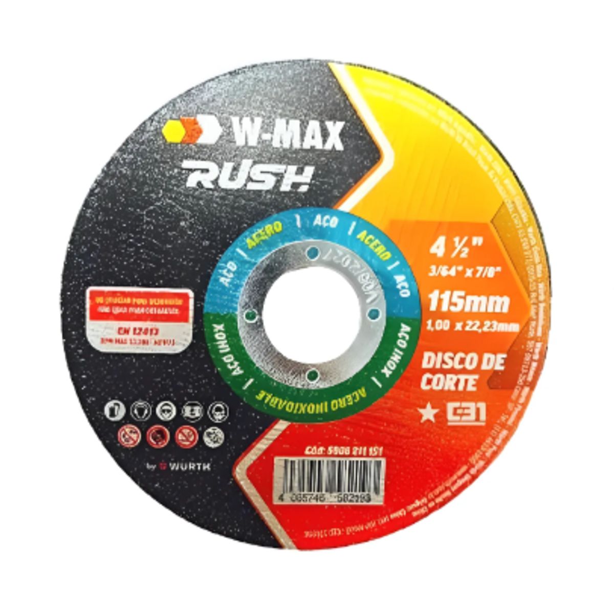 GENERICO - Disco De Corte Acero Inoxidable 4 1/2x1.0 Mm W-max 25 Unids. Gris