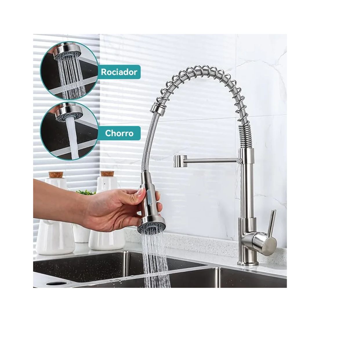 GENERICO - Llave Monomando Lavaplatos Cocina Grifo Flexible Plateado