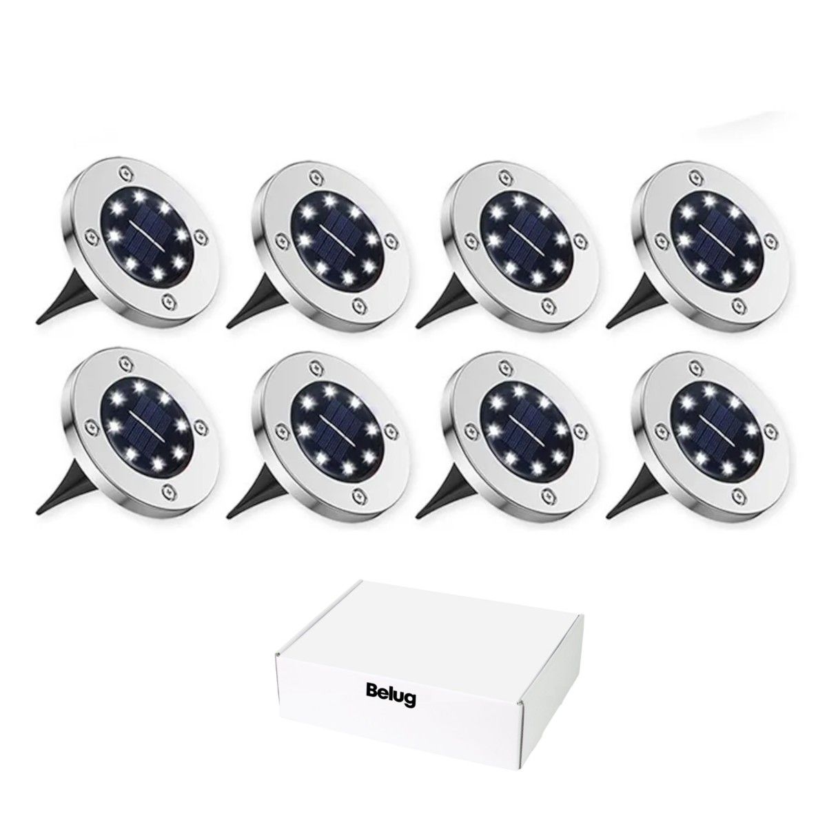 GENERICO - Focos Led Jardín Pack X 8 Carga Solar Con Estaca Exterior Estructura Plateado BELUG