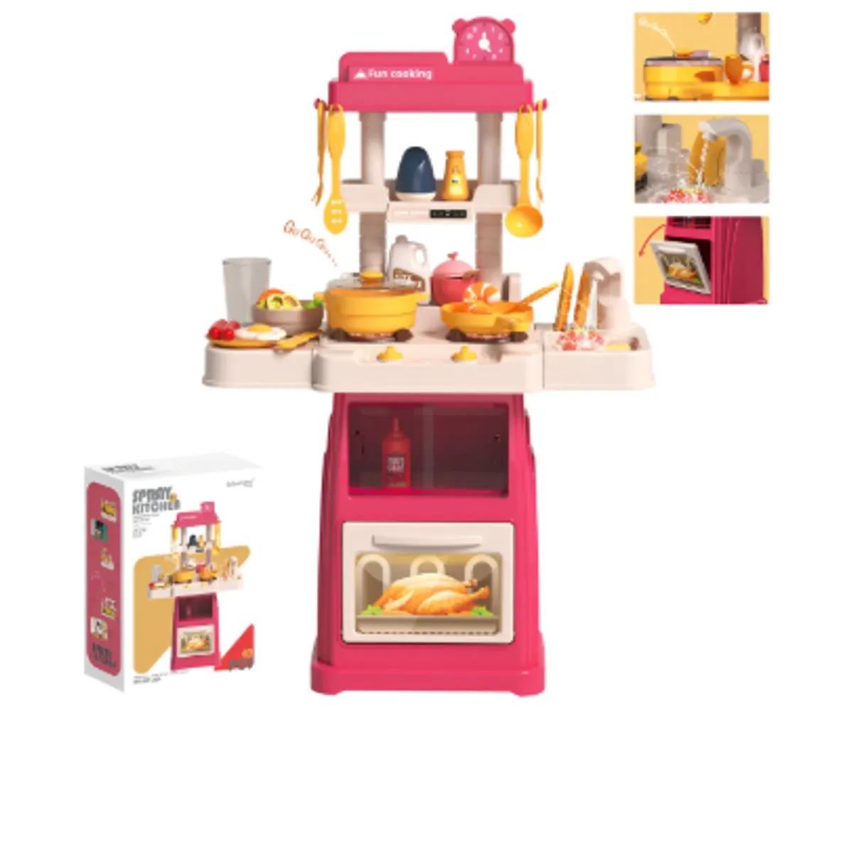 GENERICO - Juguete Cocinar 66cm Para Niños Luz Sonido Agua 47 Piezas Rosa Chicle