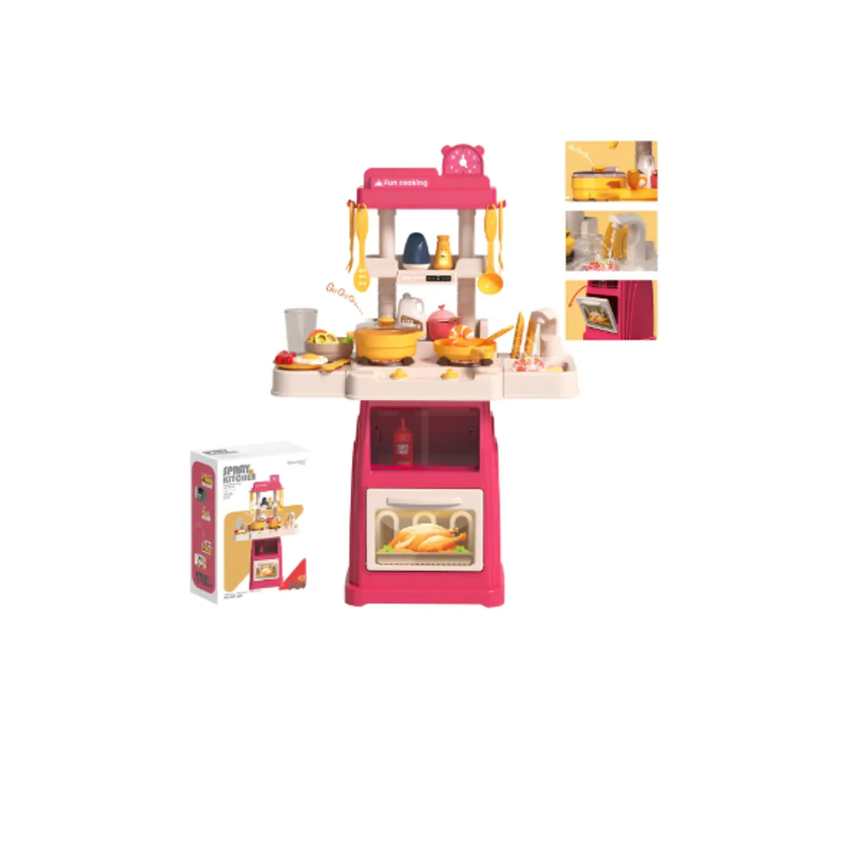 GENERICO - Juguete Cocinar 66cm Para Niños Luz Sonido Agua 47 Piezas Rosa Chicle