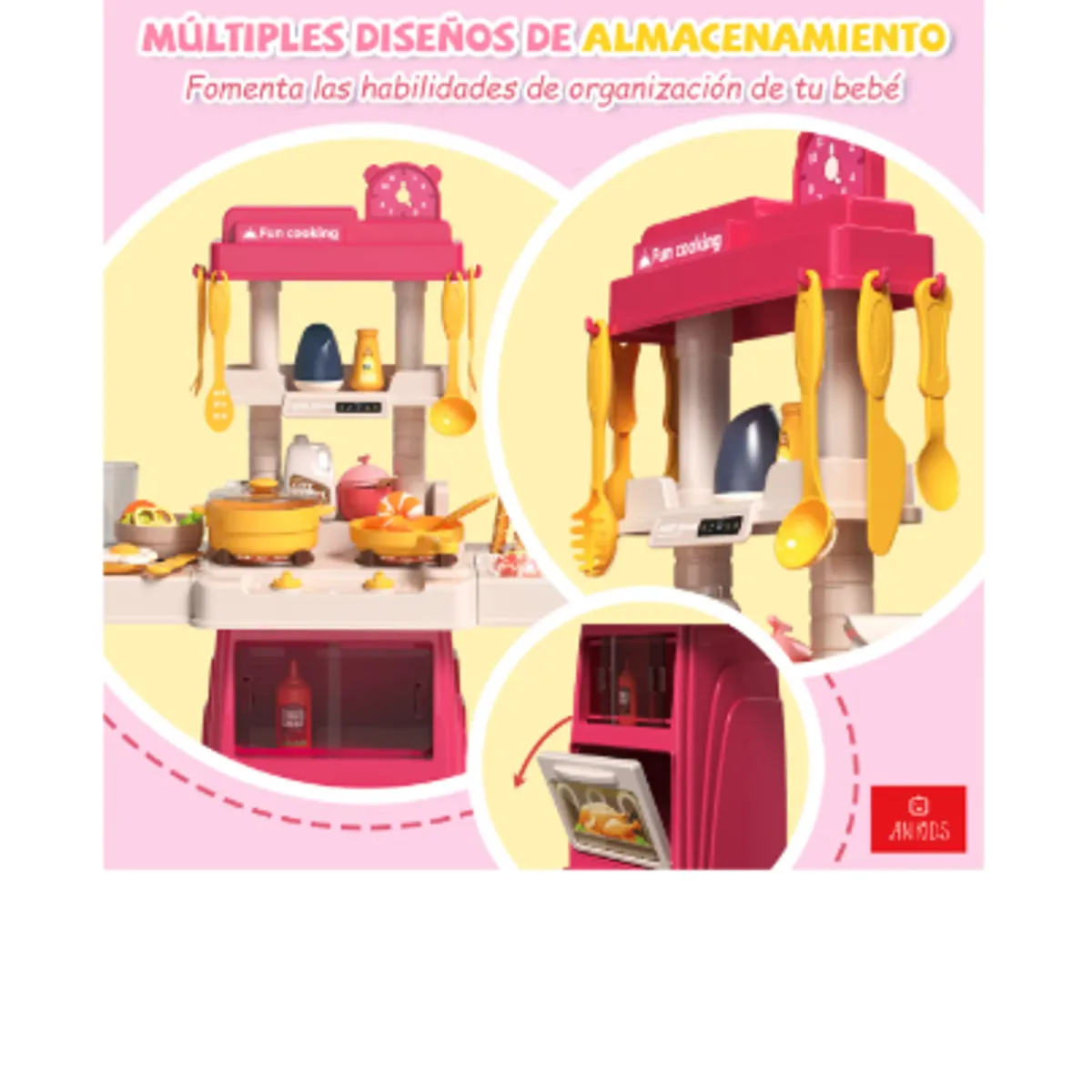 GENERICO - Juguete Cocinar 66cm Para Niños Luz Sonido Agua 47 Piezas Rosa Chicle