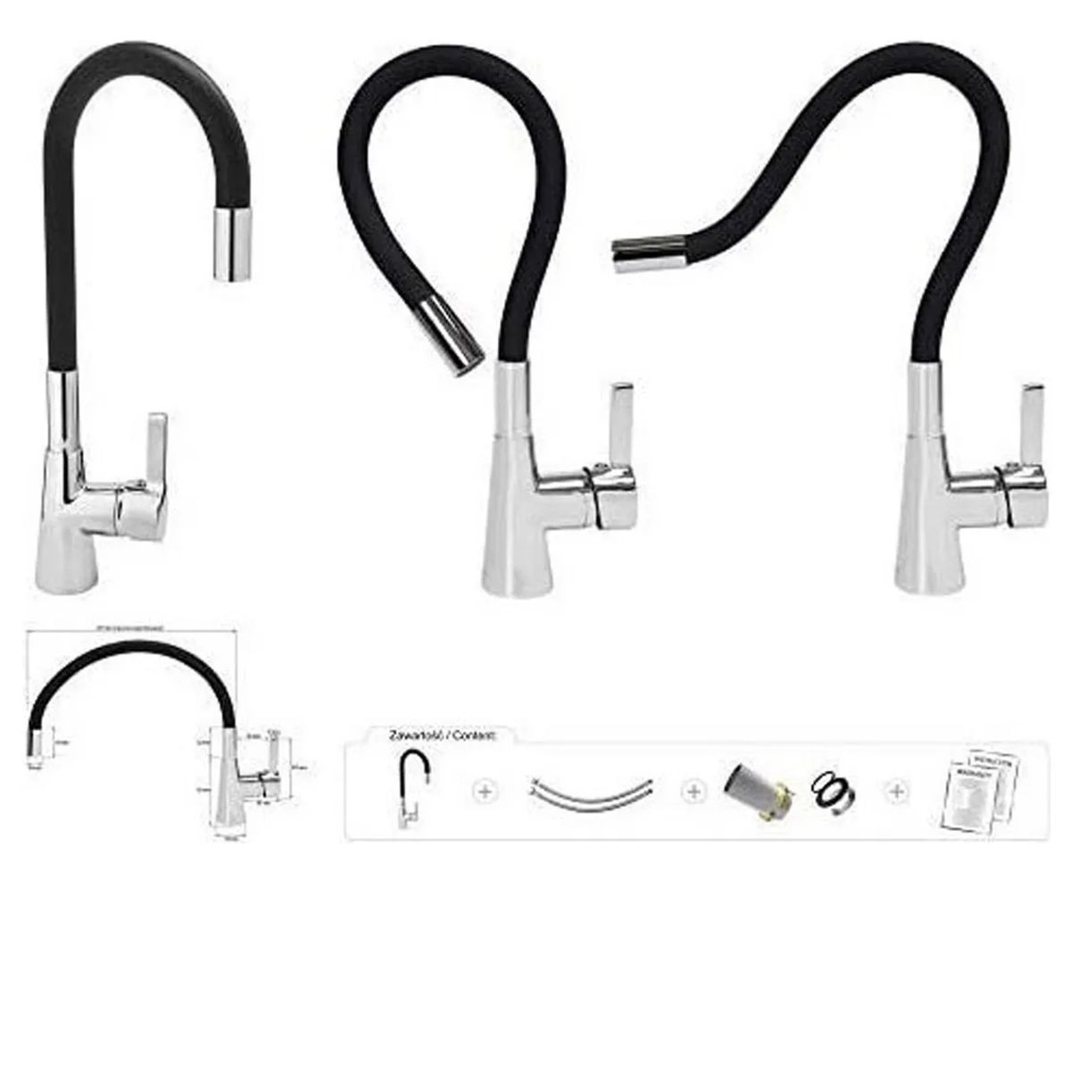 GENERICO - Llave Lavaplatos Monomando Cuello Flexible Negro Negro Brillante