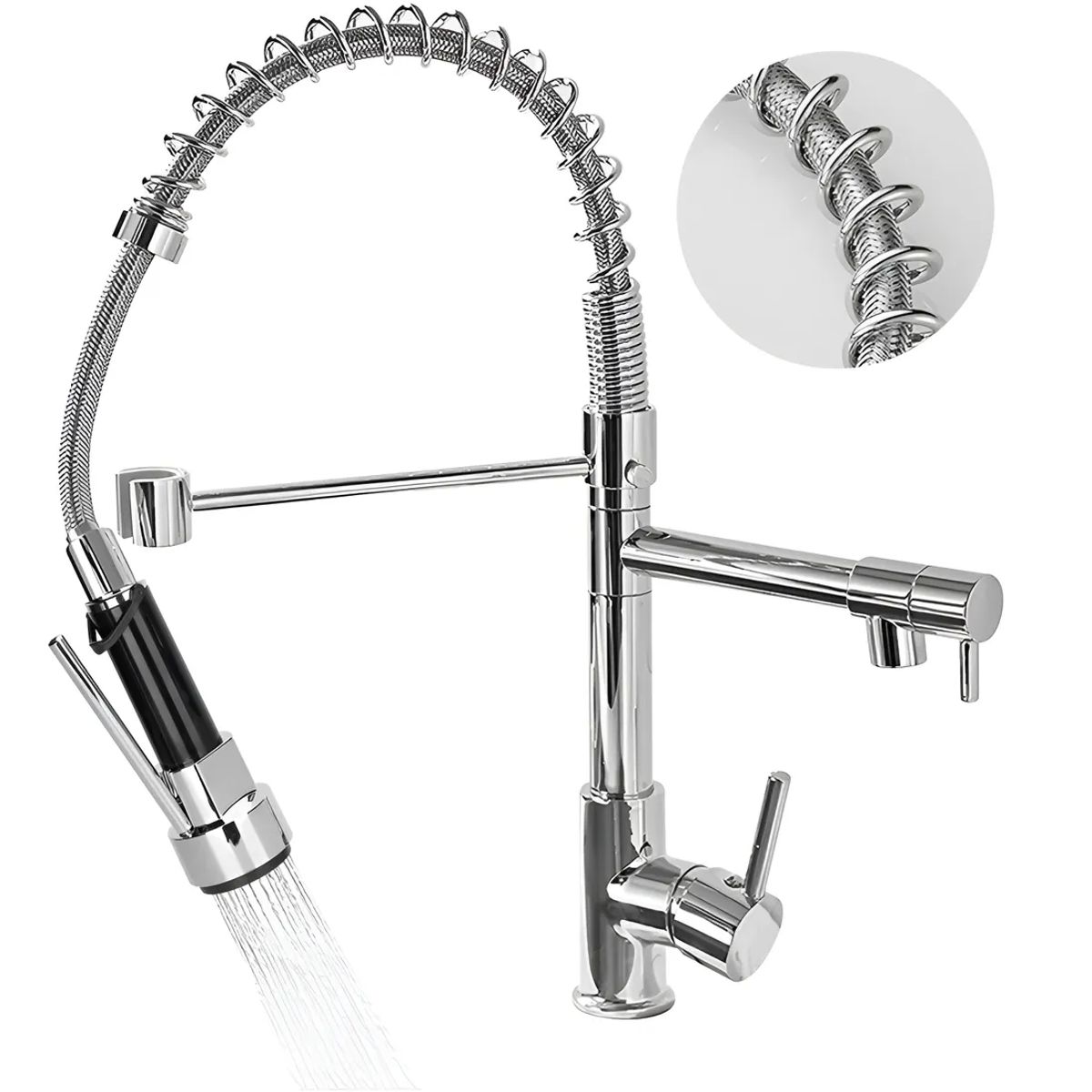 GENERICO - Llave Cocina Monomando Triple Lavaplatos Flexible Plateado Plateado Brillante