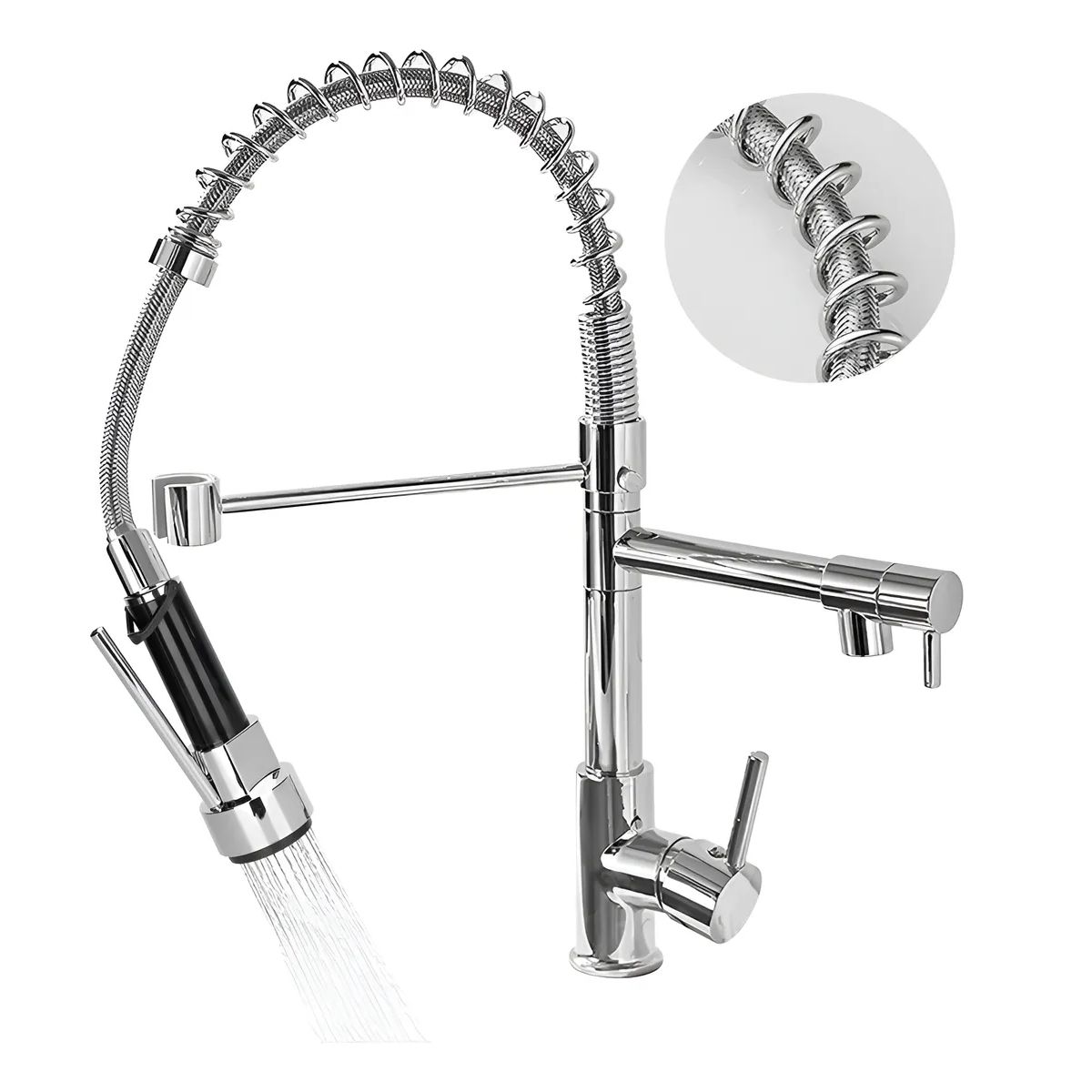GENERICO - Llave Cocina Monomando Triple Lavaplatos Flexible Plateado Plateado Brillante