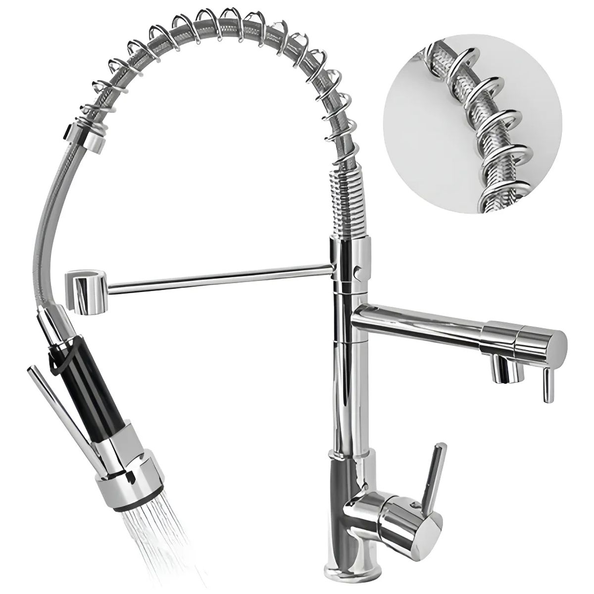 GENERICO - Llave Cocina Monomando Triple Lavaplatos Flexible  Plateado