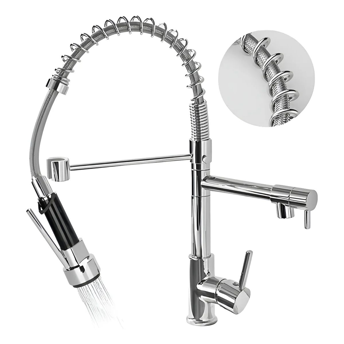 GENERICO - Llave Cocina Monomando Triple Lavaplatos Flexible  Plateado