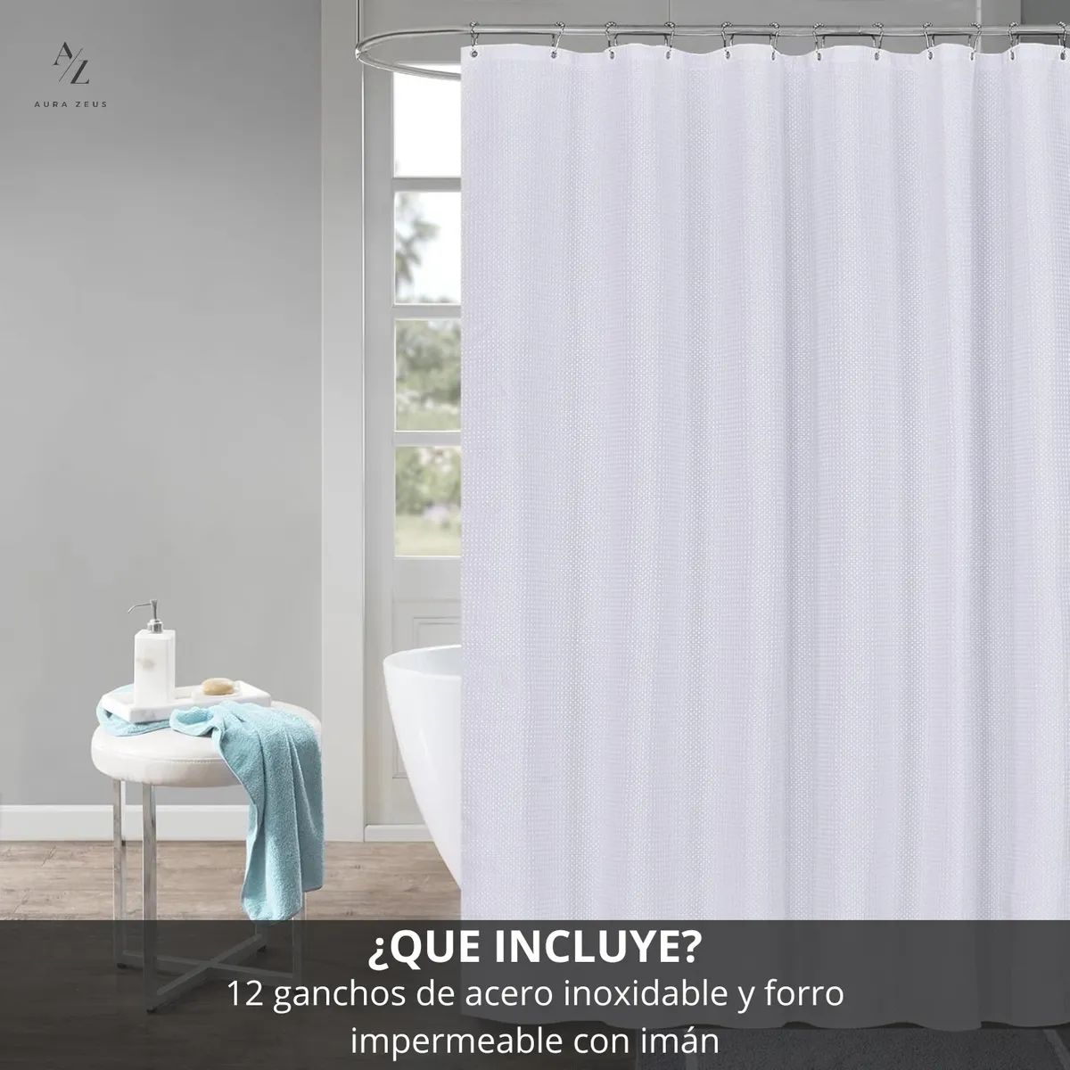 GENERICO - Cortina Tela + Forro + 12 Ganchos 200 X 180 Juego Az Blanco Larga