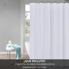 GENERICO - Cortina Tela + Forro + 12 Ganchos 200 X 180 Juego Az Blanco Larga