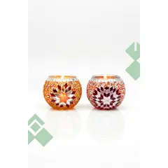 TURKUAZ - Par de Portavelas de mosaico turco Naranjo y Rojo