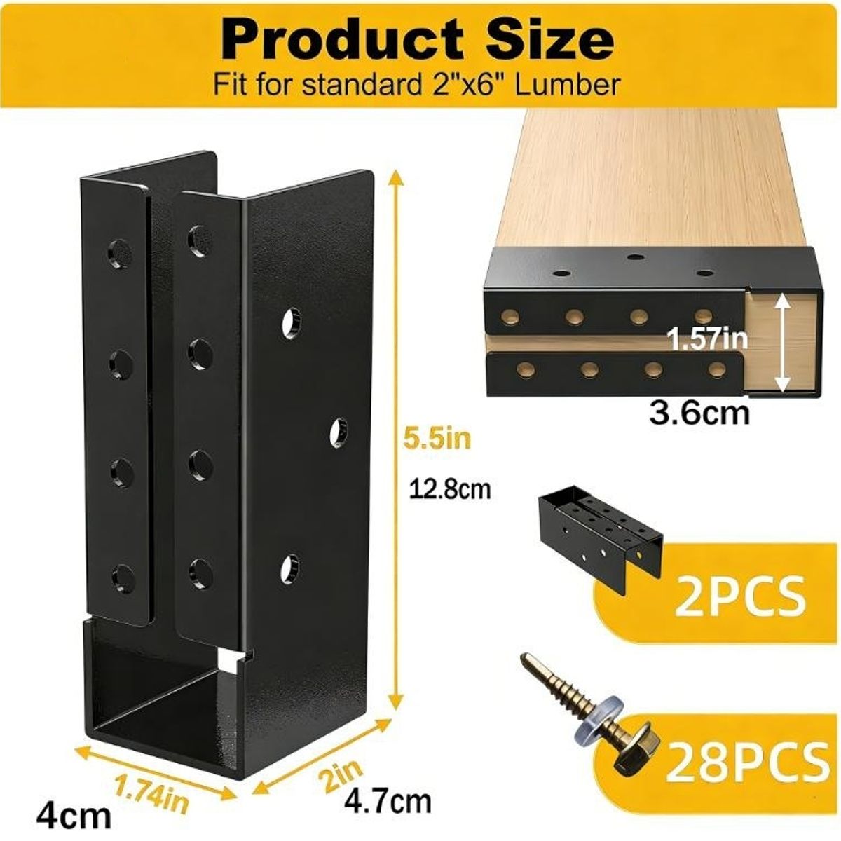 KUANGYE - 2pcs Soporte Para Viga Cepillada De 2x6 Conector Para Madera Outdoor Accents