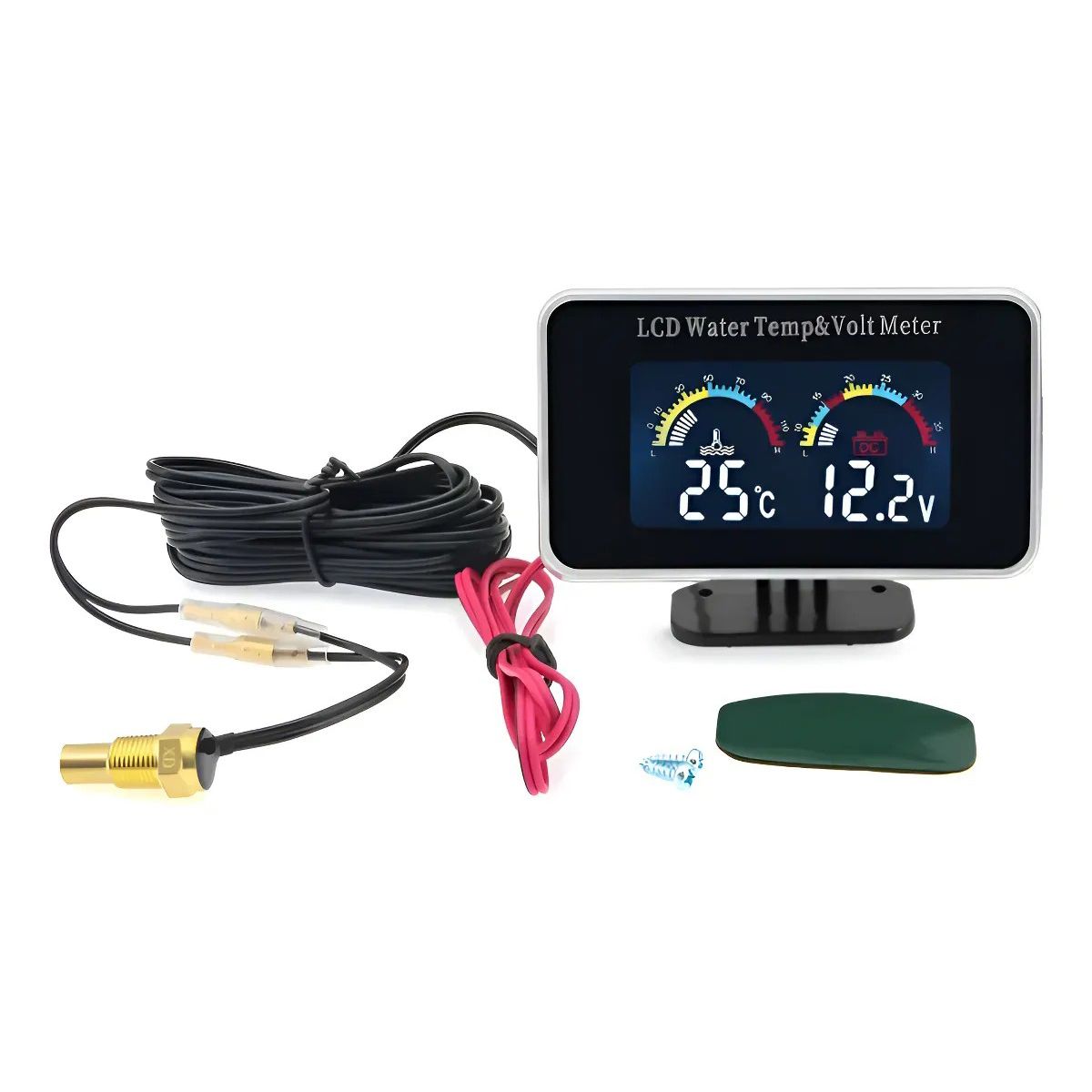 KUANGYE - Reloj Marcador De Temperatura + Voltímetro Digital 12v-24v Negro