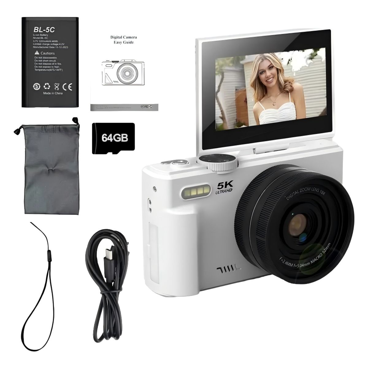 UMEXUS - Cámara Digital 5K WiFi para Selfies 75MP Autofoco y Modo Belleza +64G