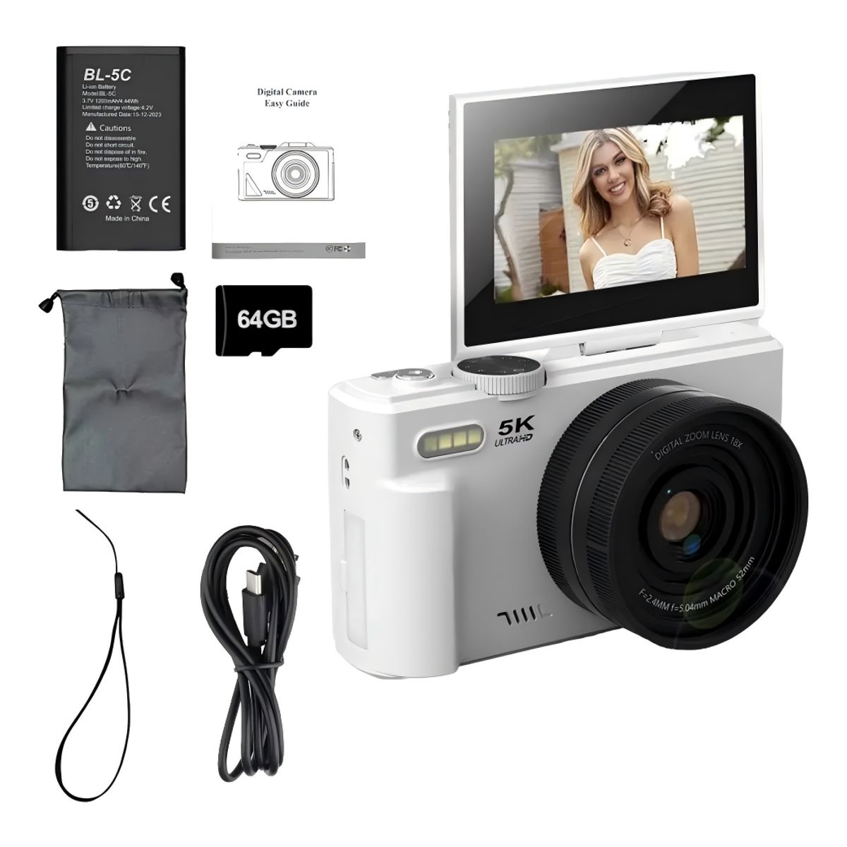 UMEXUS - Cámara Digital 5K WiFi para Selfies 75MP Autofoco y Modo Belleza +64G