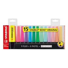 STABILO - Set 15 Destacadores Boss Original + Base Neon Y Pastel