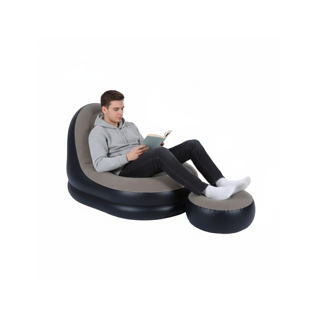 GENERICO - Sofa Silla Sillón Inflable Con Reposa Pies Color Gris