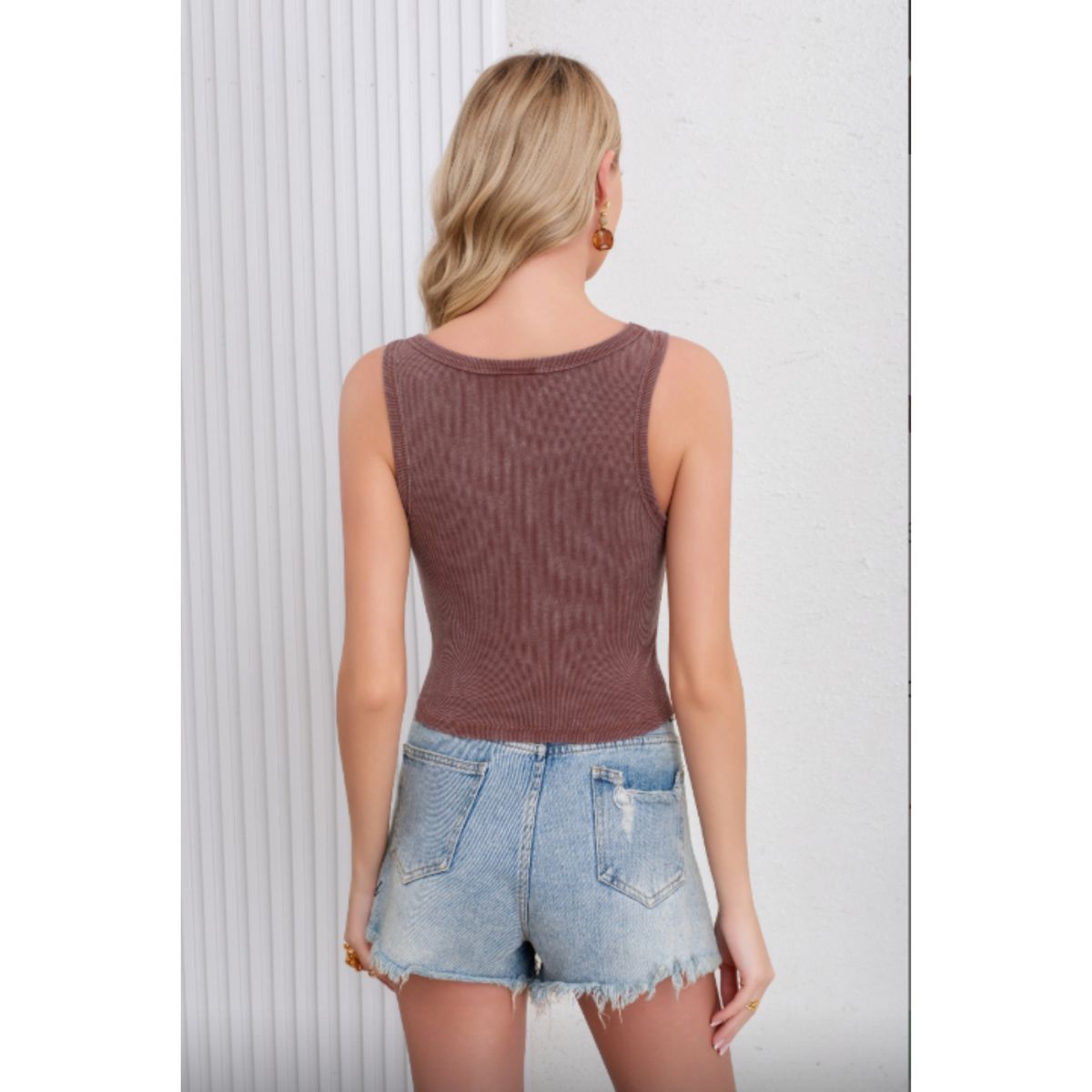 LIKE SHOP - Top Corto Mujer Elasticado Sin Manga Acanalada Musculosa 7608