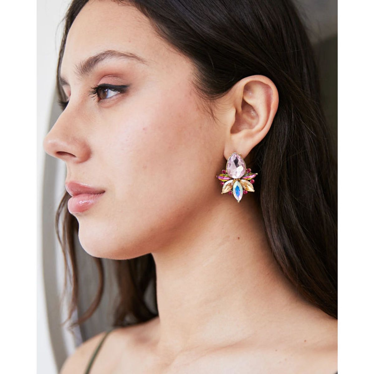 MI PLACARD - Aros Emma Gota Piedras Y Strass Rosado Tornasol