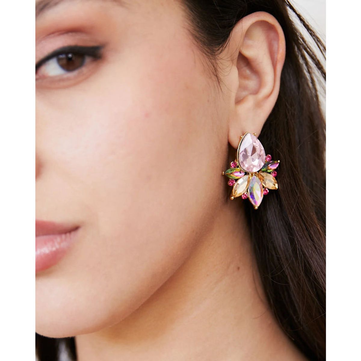 MI PLACARD - Aros Emma Gota Piedras Y Strass Rosado Tornasol