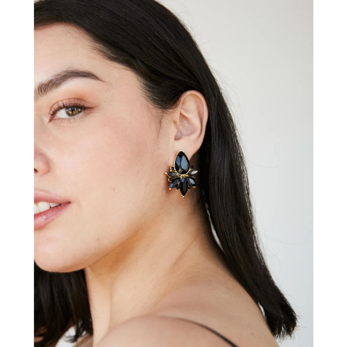 MI PLACARD - Aros Emma Gota Piedras Y Strass Negro Gris