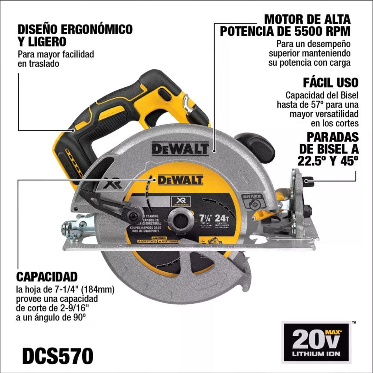DEWALT - SIERRA CIRC20V MAX DEWALT 7 14 SB-C DCS570B