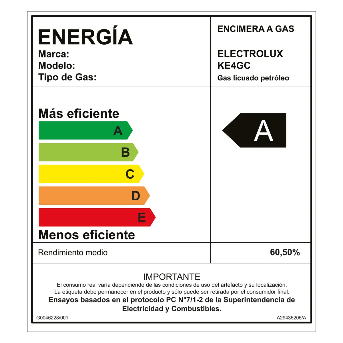 ELECTROLUX - Encimera a Gas 4 Platos Experience Triple Llama KE4GC