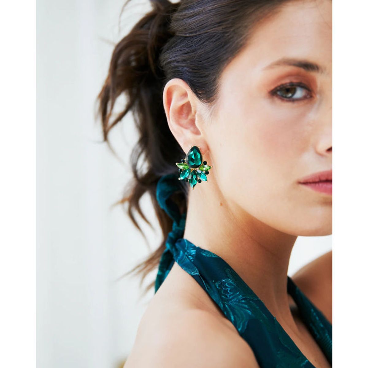 MI PLACARD - Aros Emma Gota Piedras Y Strass Verde Oscuro  Verde Claro