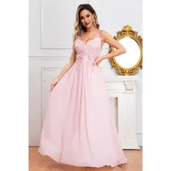 LIKE SHOP - Vestido Largo Mujer Fiesta Gala Noche Escote V Bordados 2003