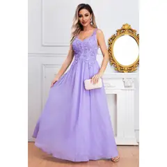 LIKE SHOP - Vestido Largo Mujer Fiesta Gala Noche Escote V Bordados 2003